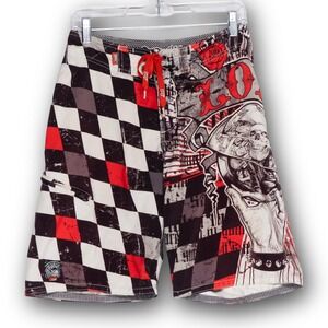 Lost Enterprises Board Shorts Mens Size 29 Multicolor Excellent Skull Checkered